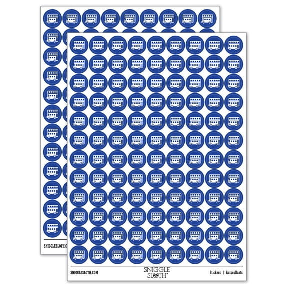 London Double Decker Bus Public Transportation 200+ Round Stickers - Dark Blue - Gloss Finish - 0.50" Size