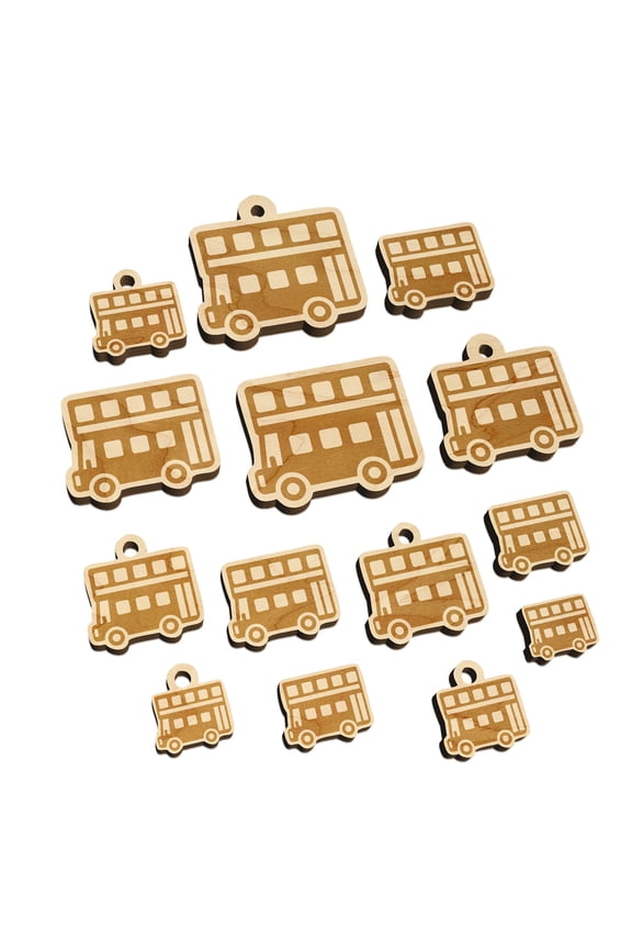 London Double Decker Bus Public Transportation Wood Mini Charms Shapes DIY Craft Jewelry - With Hole - 12mm (26pcs)