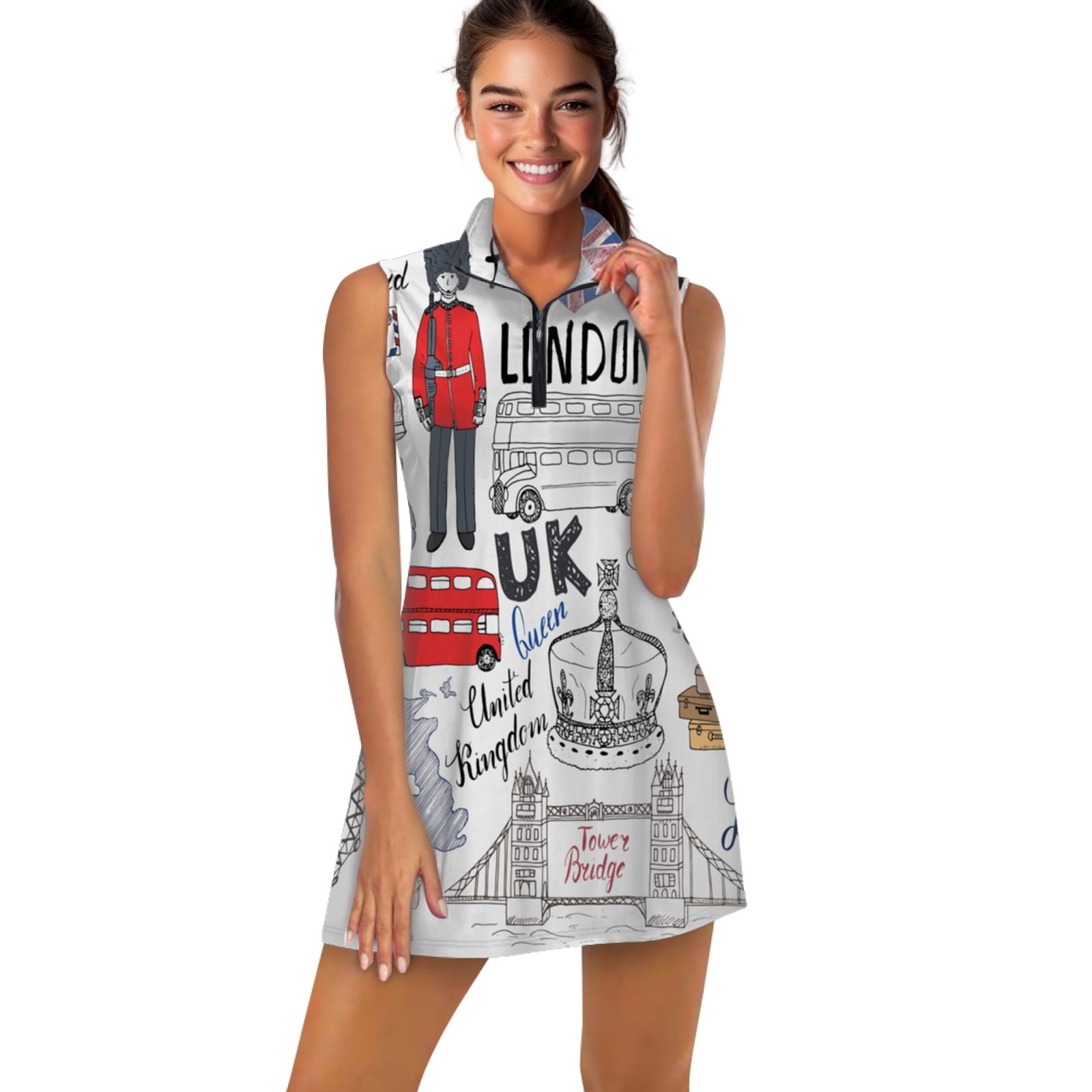 ladies tennis dresses uk JHWJH25 London Double Decker Bus Sports Women Dress with Separate Shorts One-Piece Slim Fit Golf Dress, Women's, Size: Large colorgrp-45921
