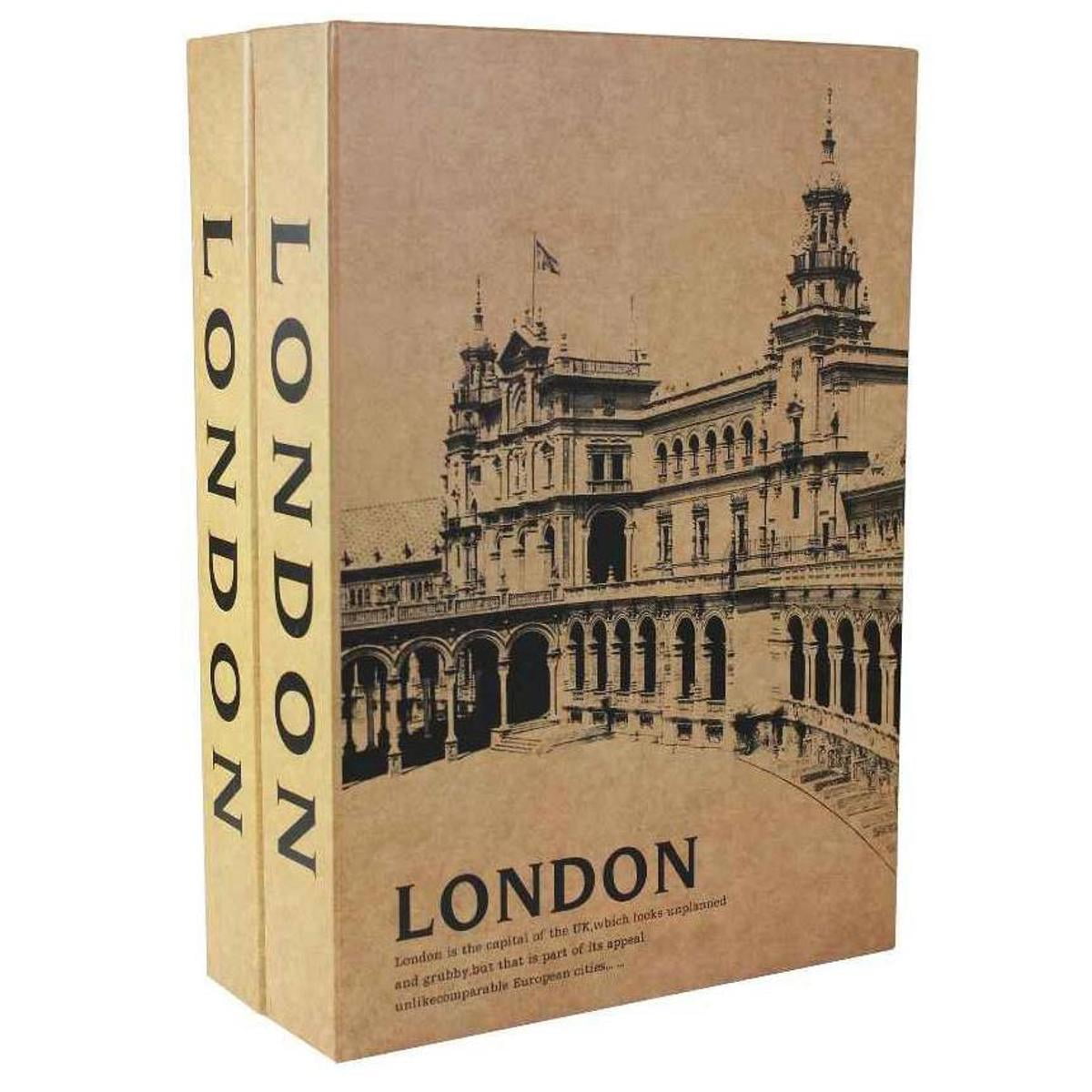 London Antique Dual Book Lock Box in Beige Steel