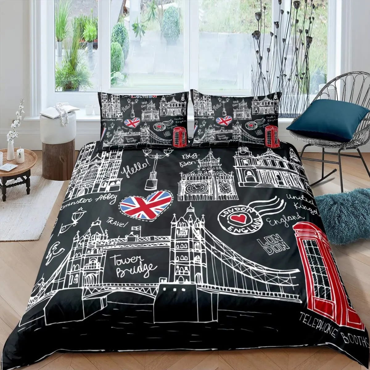 London Duvet Cover Full Size Telephone Booth The Big Ben Bedding Set Comforter Cover Set