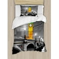 thumbnail image 1 of London Duvet Cover Set, Big Ben and Westminster Bridge at Night in UK Street River European Look, Decorative 2 Piece Bedding Set with 1 Pillow Shams, Twin Size, Grey Yellow, by Ambesonne, 1 of 3