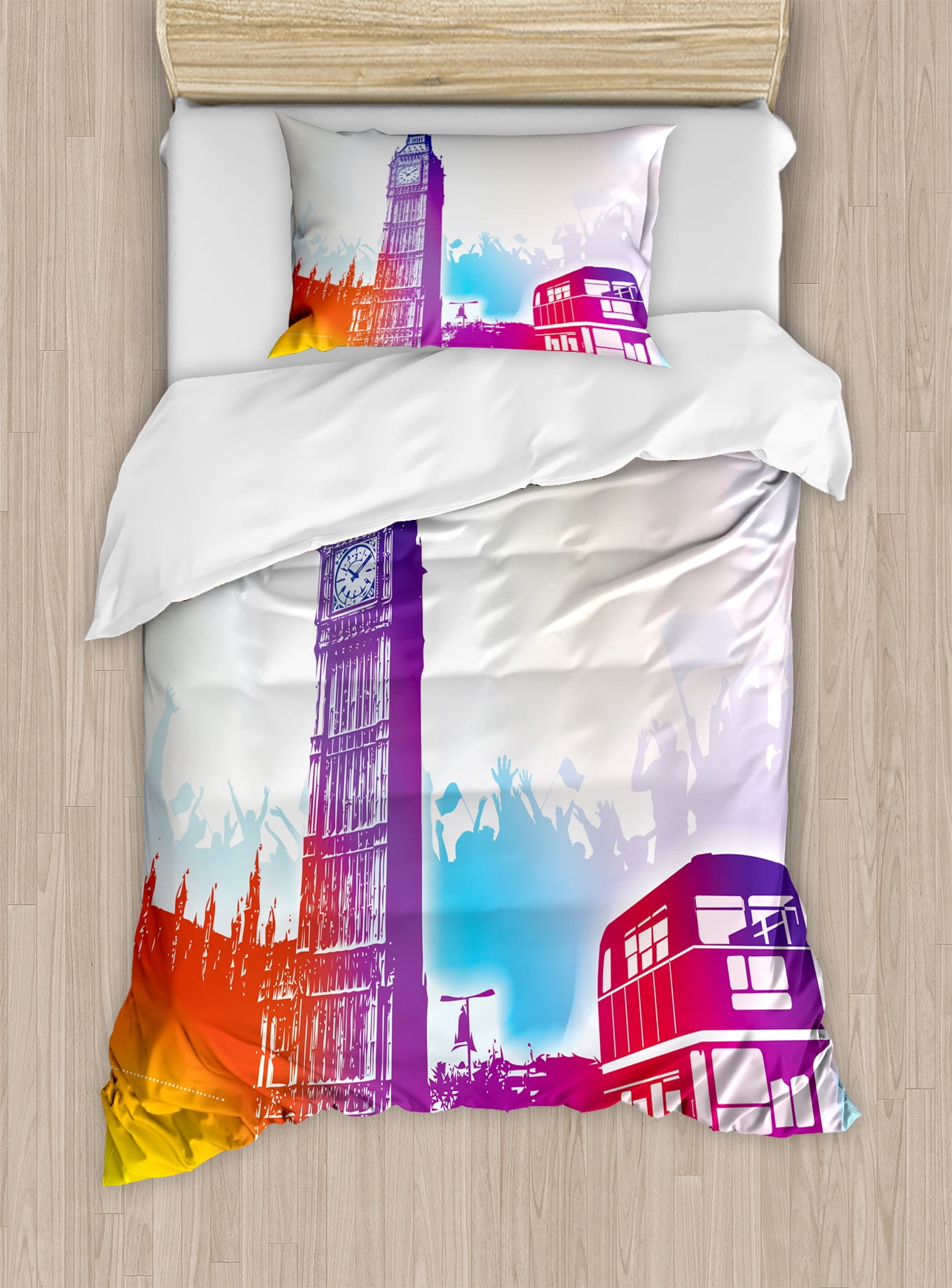 Twin Multicolor Microfiber London Duvet Cover Set