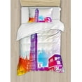 thumbnail image 1 of London Duvet Cover Set, Historical Big Ben and Bus Bell Clock Tower UK Europe Street Landmark, Decorative 2 Piece Bedding Set with 1 Pillow Shams, Twin Size, Purple Red Yellow, by Ambesonne, 1 of 3