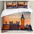 thumbnail image 1 of London Duvet Cover Set King Size, Fairy View of Big Ben and Houses of Parliament at Dusk in London British Urban Town, Decorative 3 Piece Bedding Set with 2 Pillow Shams, Multicolor, by Ambesonne, 1 of 3