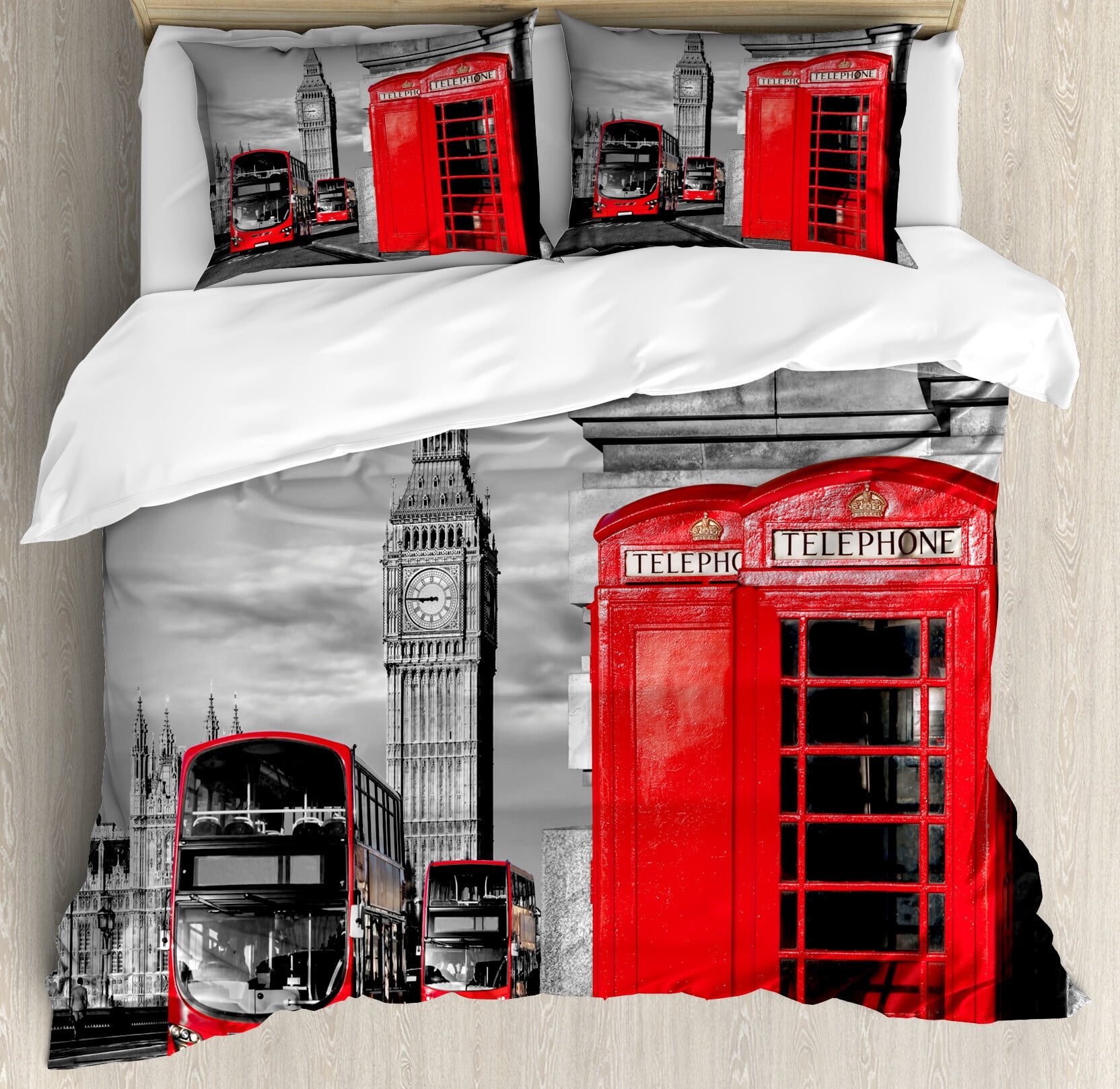 London Red Telephone Booth Queen Duvet Cover Set
