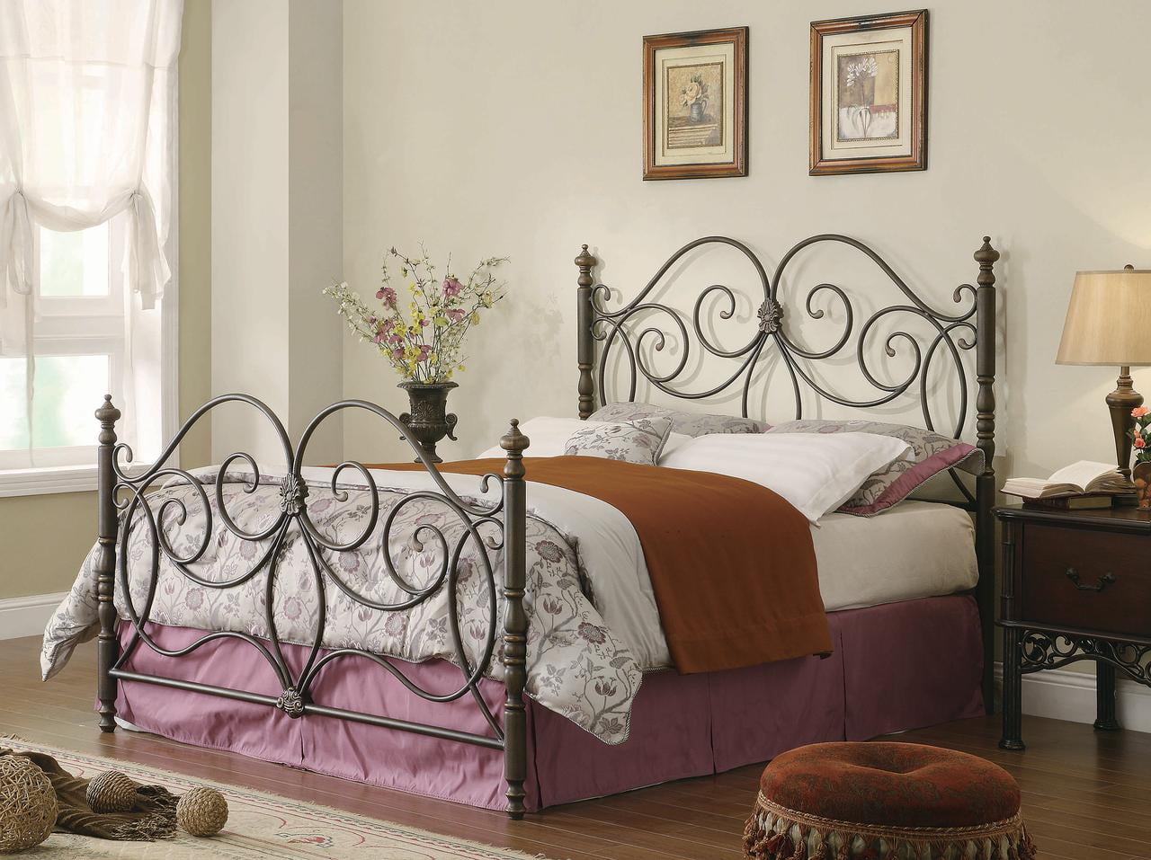 King Dark Bronze Metal Scroll Poster Bed with Headboard