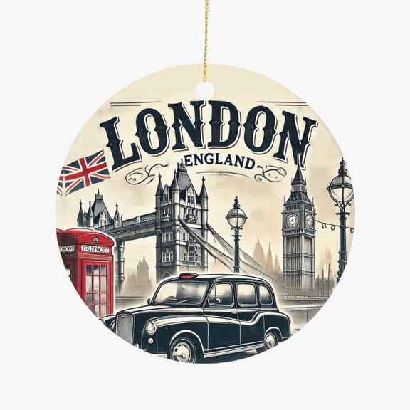 London England Big Ben Tower Bridge Phone Booth Travel Ceramic Christmas Ornament Holiday Tree Hanging Gift for Travelers Friends Family Xmas Keepsake