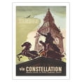 thumbnail image 1 of London England - Big Ben - via Lockheed Constellation (Connie) - Vintage Travel Poster by Noël Quinn c.1946 - Bamboo Fine Art 290gsm Paper Print (Unframed) 24x32in, 1 of 4
