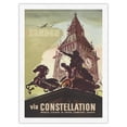 thumbnail image 1 of London England - Big Ben - via Lockheed Constellation (Connie) - Vintage Travel Poster by Noël Quinn c.1946 - Japanese Unryu Rice Paper Art Print 24 x 32 in, 1 of 4
