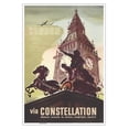 thumbnail image 1 of London England - Big Ben - via Lockheed Constellation (Connie) - Vintage Travel Poster by Noël Quinn c.1946 - Master Art Print (Unframed) 13in x 19in, 1 of 4