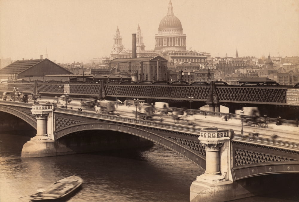 London England Blackfriars Bridge With St Pauls Cathedral Behind From A Postcard Circa 1890 Canvas Art - Ken Welsh Design Pics (18 x 12)