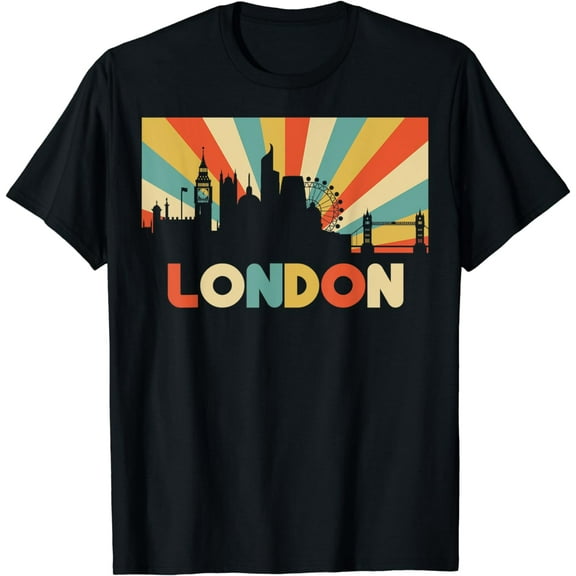 London England City Skyline 70s Retro Souvenir Tee T-Shirt