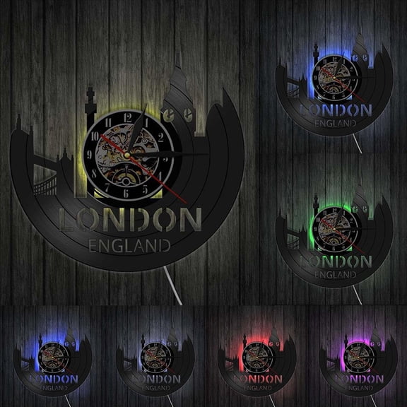 London England Cityscape Vinyl Record Clock Great Britain Tower of London City Skyline Home Decor Retro Wall Watch Travel Gift With LED