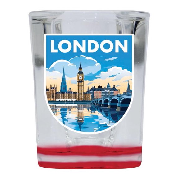 London England Design A Souvenir 2 oz Square Shot Glass Red