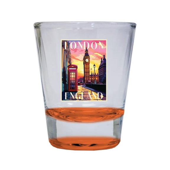 London England Design B Souvenir 2 oz Round Shot Glass Orange