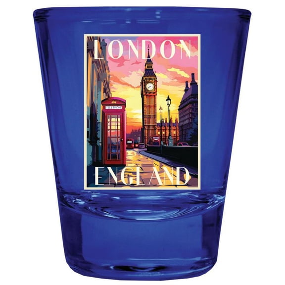 London England Design B Souvenir Full Color 2 oz Round Shot Glass Blue