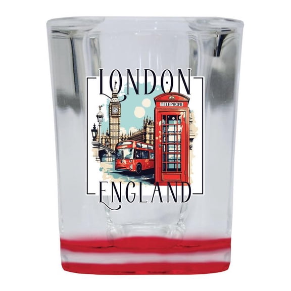 London England Design C Souvenir 2 oz Square Shot Glass Red