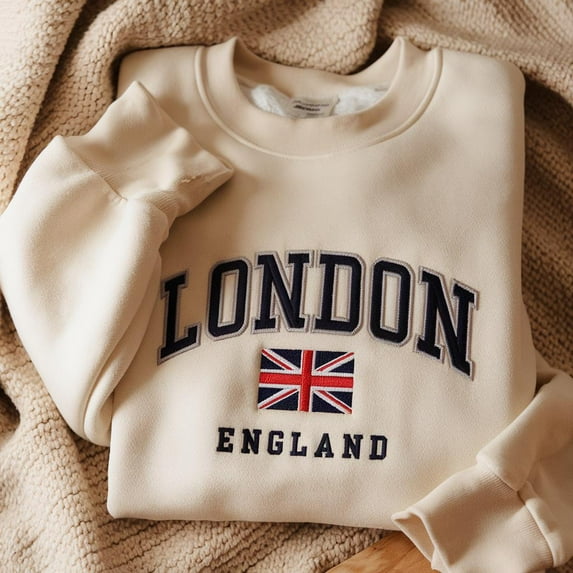 London England Embroidered Sweatshirt, City Crewneck, British Flag Sweater, UK Travel Gift, English Souvenirs, London sweatshirt