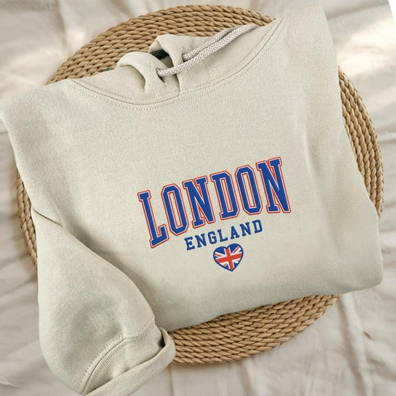 London England Embroidered Sweatshirt, Embroidered City TShirt, British Flag Sweater, UK Travel Gift, English Souvenirs, Unisex Pullover