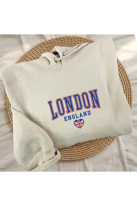 London England Embroidered Sweatshirt, Embroidered City TShirt, British Flag Sweater, UK Travel Gift, English Souvenirs, Unisex Pullover
