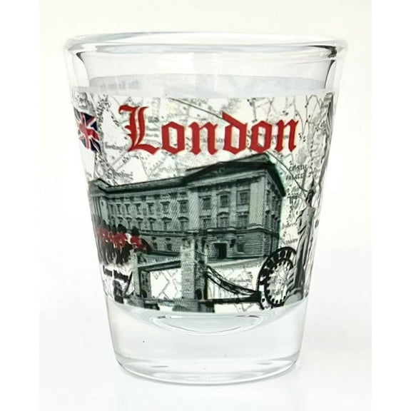 London England Landmarks and Icons Stamp Design Shot Glass