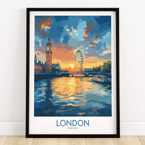 London England Print River Thames Wall Big Ben Home Decor Skyline Artwork Travel Poster Of