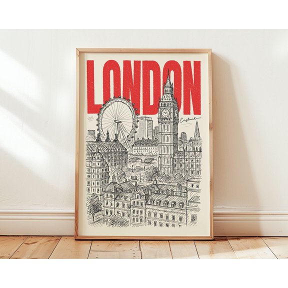 London England Retro Travel Poster, Boho Minimalist Vintage City Art, Poster Only