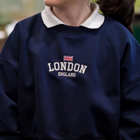London England Sweatshirt, Embroidered City Crewneck, British Flag Sweater, UK Travel Gift, London Tourist Shirt, Unisex Pullover