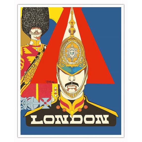 London England - The Queen’s Royal Guard - Vintage Travel Poster by Bob Peak c.1973 - Fine Art Matte Paper Print (Unframed) 16x20in
