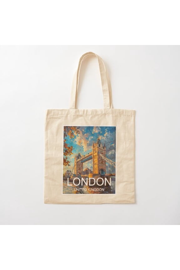 London England Tower Bridge Travel Poster Cotton Tote Bag Canvas Tote Bag, Family Gift For Mother, Her
