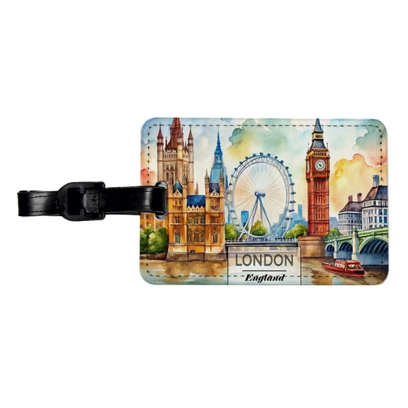 London England Travel City Watercolor Faux Leather Travel Luggage Tag