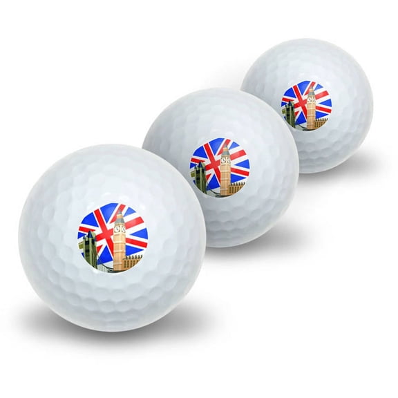 London England UK Big Ben, London Bridge and Phone Box Novelty Golf Balls, 3pk