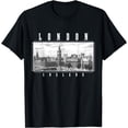 thumbnail image 1 of London England UK Big Ben Skyline Black White Vintage London T-Shirt, 1 of 4