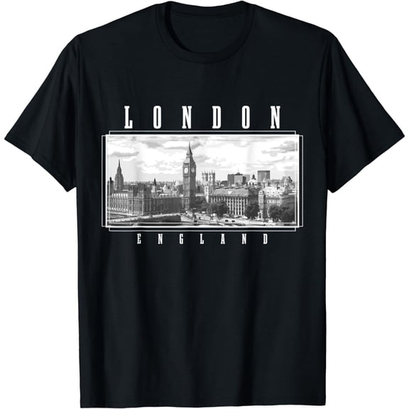 London England UK Big Ben Skyline Black White Vintage London T-Shirt