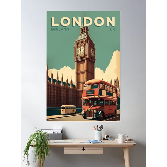 London England Vintage Travel Poster Big Ben Tower Retro Poster Wall Art, Modern Wall Decor For Living Room Bedroom, 24x36 UNFRAMED