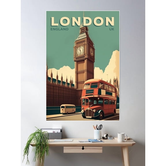 London England Vintage Travel Poster Big Ben Tower Retro Poster Wall Art, Modern Wall Decor For Living Room Bedroom, 8x12 UNFRAMED
