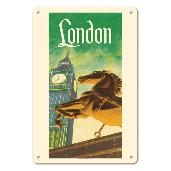 London England - Vintage Travel Poster by Bob Smith c.1953 - 8 x 12 inch Vintage Metal Tin Sign