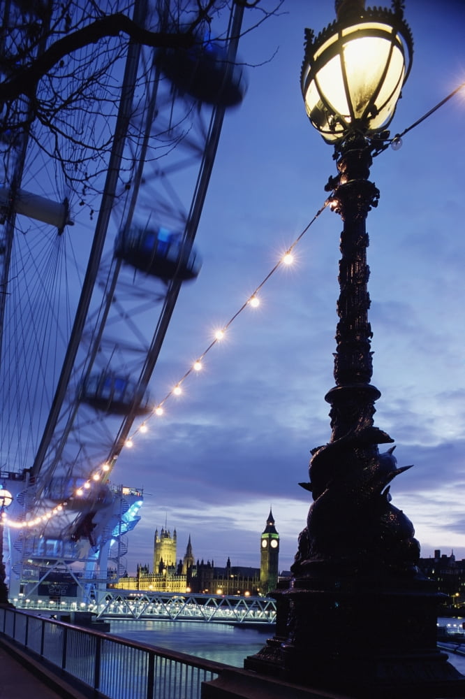 London Eye At Night Canvas Art - Chris Parker Design Pics (24 x 38)