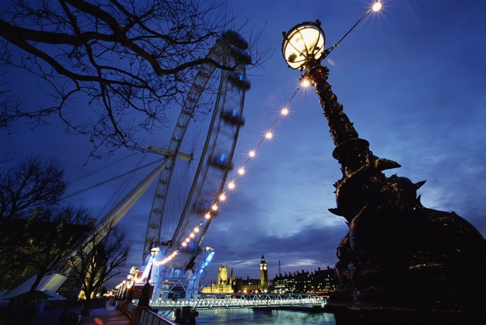 London Eye At Night Canvas Art - Chris Parker Design Pics (38 x 24)