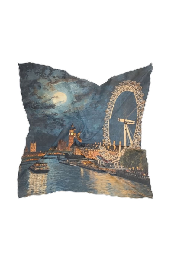 London Eye at Night Square Silk Scarf, 23.6223.62in Polyester Simulated Silk Satin Scarf Tops for Women Head Wraps Shirt Bandana Curly Hair Tie Headband Headscarf