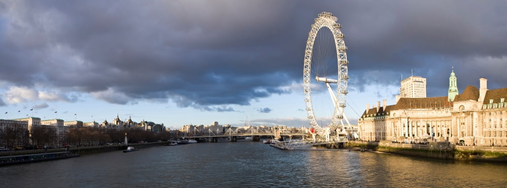 London Eye at South Bank Thames River London England Canvas Art - Panoramic Images (27 x 9)