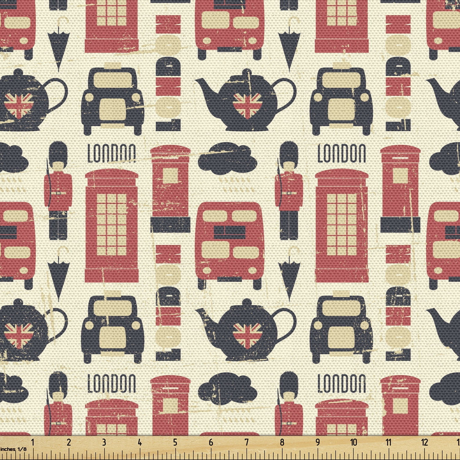 Ambesonne London Fabric by the Yard Upholstery, Grunge Vintage Graphic ...