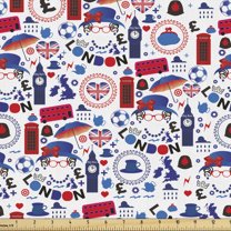 Ambesonne London Fabric by the Yard Upholstery, Travel Theme, 1 Yard, Multicolor