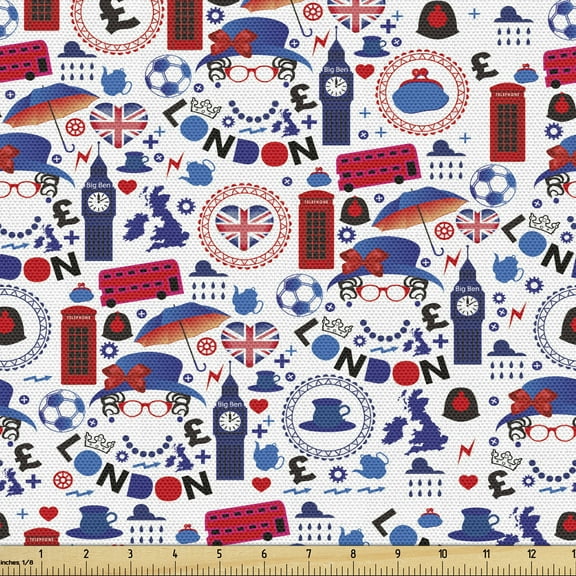 Ambesonne London Fabric by the Yard Upholstery, Travel Theme, 1 Yard, Multicolor