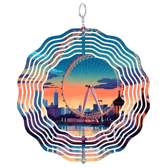 London Ferris Wheel Skyline 3D Wind Spinner Stainless Steel Kinetic Art Garden Decor South Bank Thames Gift