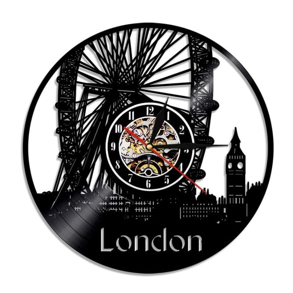 London Ferris Wheel Wall Decor Wall Watch London Eye Vinyl Record Wall Clock England Big Ben Decorative Modern Clock London Gift Without LED
