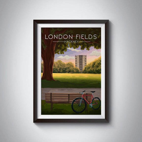 London Fields Hackney East London Park Lido Wall Art, Unframed Paper Poster 8x10in