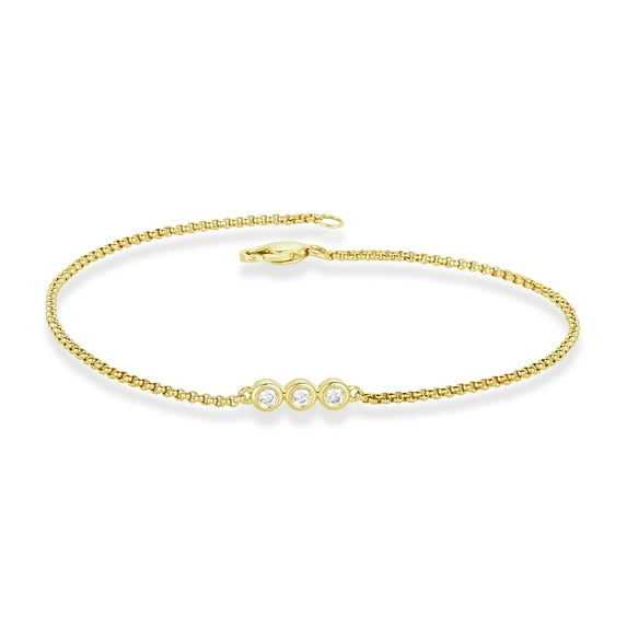 London Fine Jewelry 0.10 CTTW Natural Diamond Dainty Trio Bezel Bracelet for Women on 7" Extendable 14K Gold Bracelet (H Color, SI1-SI2 Clarity)