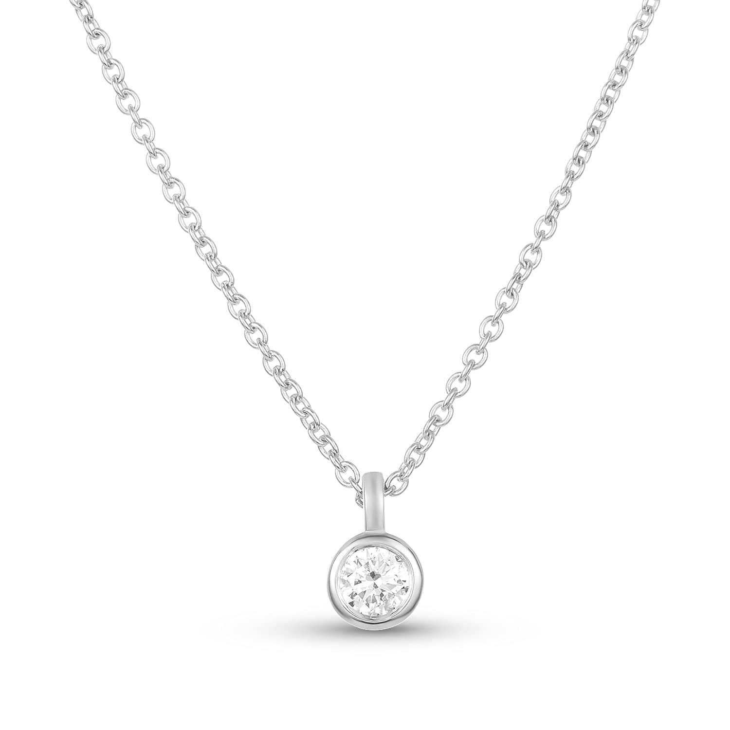 London Fine Jewelry 0.20 CTTW Natural Diamond Dainty Solitaire Bezel Necklace Prong Setting on